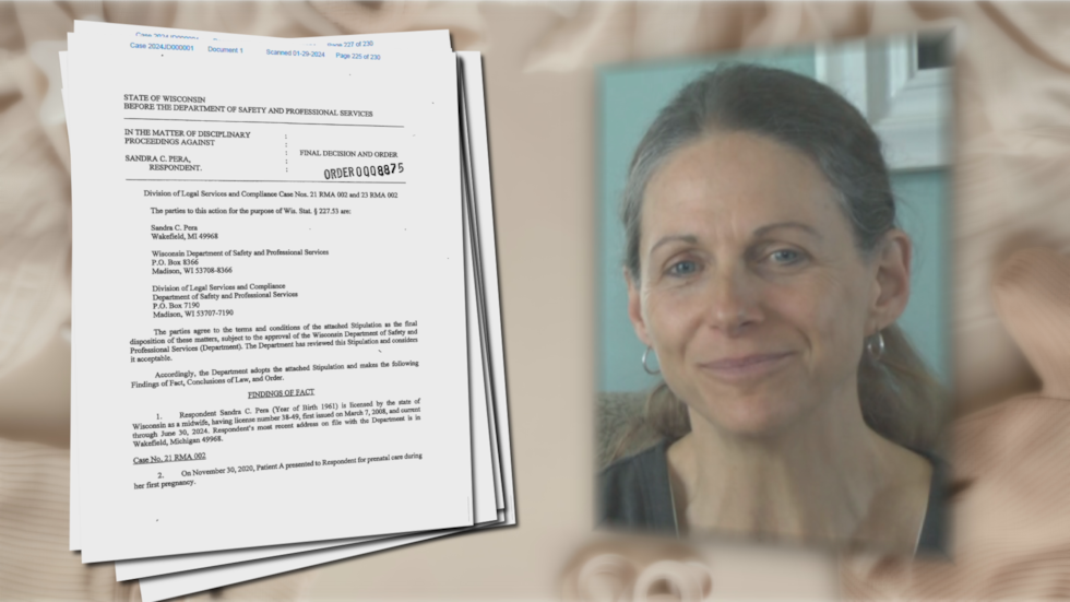 A still of Sandra Pera from a 2015 WLUC news story is next to the order she signed with the...