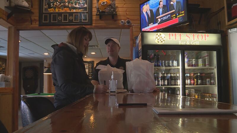 Tiffany Koss and Brad Jacobson at Pit Stop Bar and Grill in Mosinee, Wisconsin on March 20,...