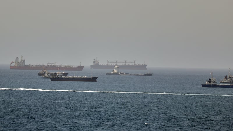 FILE: Tankers and cargo vessels are seen in the Gulf of Oman, along shipping routes linking...