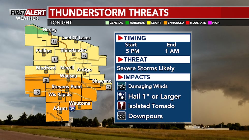 Enhanced risk for severe weather for all counties along and south of Highway 29.