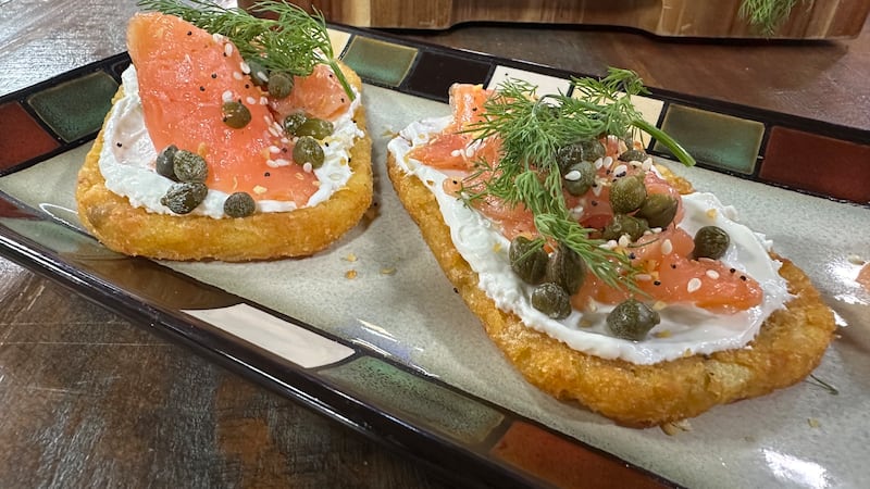 Crispy Hash Brown Toast with Smoked Salmon & Everything Bagel Toppings