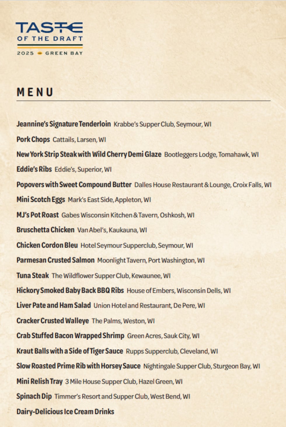 Taste of the Draft menu
