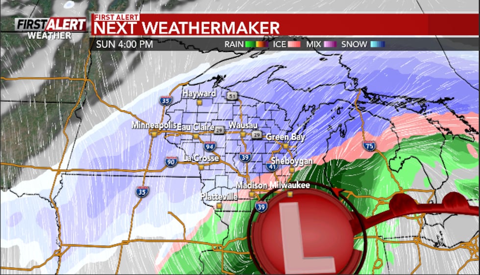 Una fuerte baja presión se extenderá sobre Chicago. Es probable que haya fuertes nevadas en partes del estado Badger