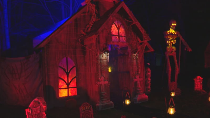 Hand-built Haunted Church Maze sits outside of a Kronenwetter home