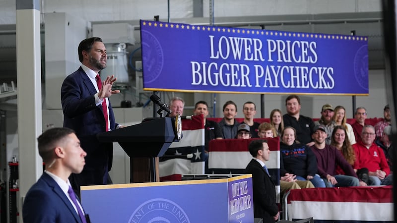 Vice President JD Vance speaks at Pointe Precision in Plover Wis., Thursday, Feb. 26, 2026....