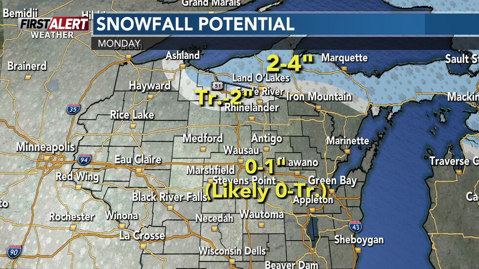 Snowfall potential for Monday.