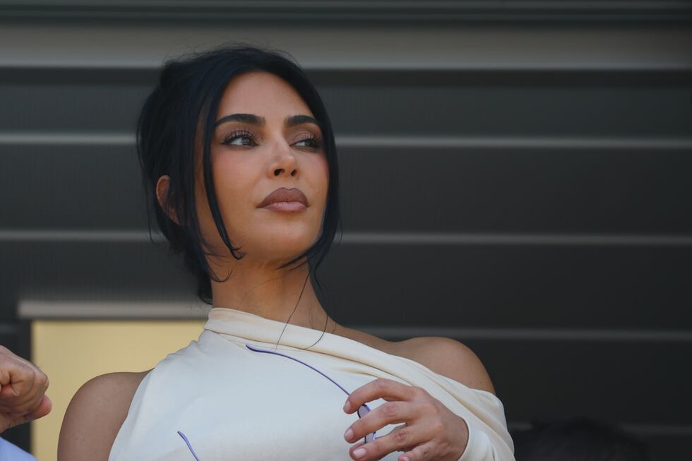 Kim Kardashian attends during the Formula One Monaco Grand Prix race at the Monaco racetrack,...