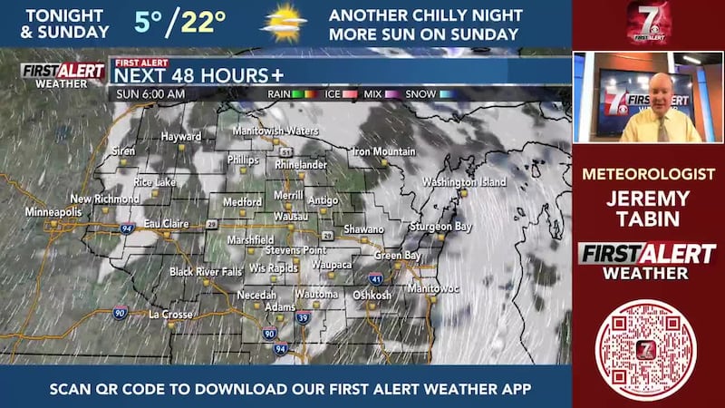 Clouds and chilly Saturday night into early Sunday. Bright start to the new week, milder down...