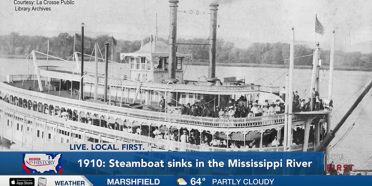 This Day in History: June 25, 1910 - Steamboat catches fire, sinks in Mississippi River