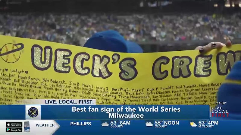 Best fan sign of the World Series in Milwaukee at the watch party