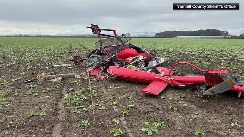 Photos show the aftermath of a deadly helicopter collision in near an Oregon airport. (Yamhill...